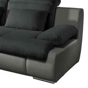Canapé d'angle Delsbo (convertible) Imitation cuir / Tissé à plat - Gris foncé / Noir - Méridienne courte à gauche (vue de face)