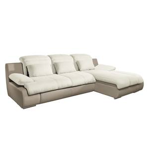 Ecksofa Delsbo Kunstleder / Flachgewebe mit Schlaffunktion - Beige - Longchair davorstehend rechts