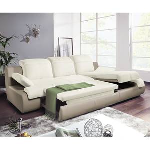 Ecksofa Delsbo Kunstleder / Flachgewebe mit Schlaffunktion - Beige - Longchair davorstehend rechts