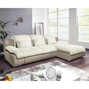 Ecksofa Delsbo Kunstleder / Flachgewebe mit Schlaffunktion - Beige - Longchair davorstehend rechts