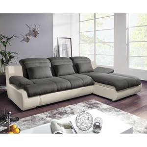 Ecksofa Delsbo Kunstleder / Flachgewebe mit Schlaffunktion - Beige / Anthrazit - Longchair davorstehend rechts