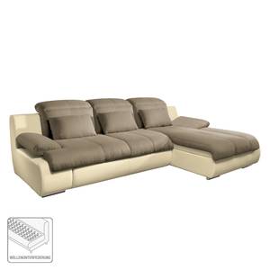 Ecksofa Delsbo Kunstleder / Flachgewebe mit Schlaffunktion - Creme / Braun - Longchair davorstehend rechts