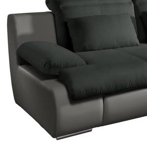 Canapé d'angle Delsbo (convertible) Imitation cuir / Tissé à plat - Gris foncé / Noir - Méridienne courte à droite (vue de face)