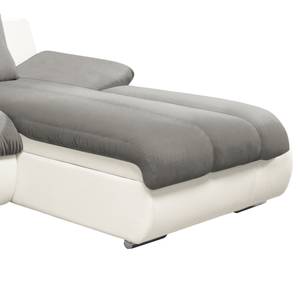 Canapé d'angle Delsbo (convertible) Imitation cuir / Tissé à plat - Blanc / Gris - Méridienne courte à droite (vue de face)