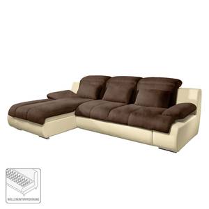 Ecksofa Delsbo Kunstleder / Microfaser mit Schlaffunktion - Creme / Braun - Longchair davorstehend links