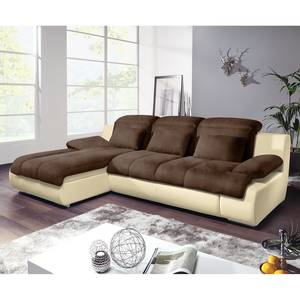 Ecksofa Delsbo Kunstleder / Microfaser mit Schlaffunktion - Creme / Braun - Longchair davorstehend links