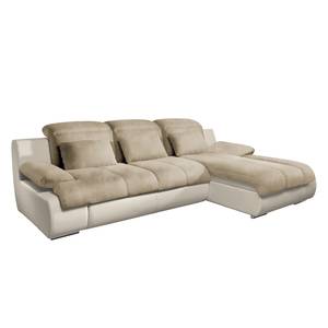 Ecksofa Delsbo Kunstleder / Microfaser mit Schlaffunktion - Creme / Beige - Longchair davorstehend rechts