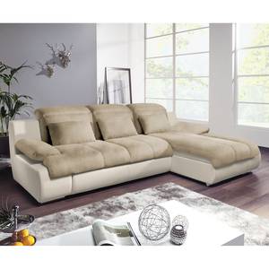 Ecksofa Delsbo Kunstleder / Microfaser mit Schlaffunktion - Creme / Beige - Longchair davorstehend rechts