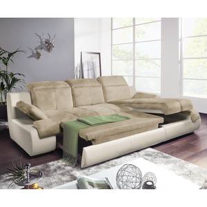 Ecksofa Delsbo Kunstleder / Microfaser mit Schlaffunktion - Creme / Beige - Longchair davorstehend rechts