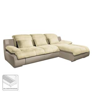 Ecksofa Delsbo Kunstleder / Microfaser mit Schlaffunktion - Sand / Beige - Longchair davorstehend rechts