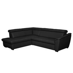 Canapé d'angle Didy Cuir véritable - Noir - Méridienne longue à gauche (vue de face) - Fonction couchage - Coffre de lit