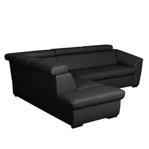 Canapé d'angle Didy Cuir véritable - Noir - Méridienne longue à gauche (vue de face) - Fonction couchage - Coffre de lit