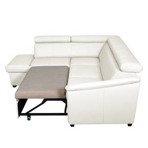 Canapé d'angle Didy Cuir véritable - Blanc - Méridienne longue à gauche (vue de face) - Fonction couchage - Coffre de lit