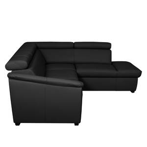 Canapé d'angle Didy Cuir véritable - Noir - Méridienne longue à droite (vue de face) - Fonction couchage - Coffre de lit