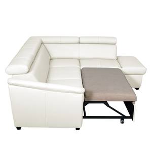 Canapé d'angle Didy Cuir véritable - Blanc - Méridienne longue à droite (vue de face) - Fonction couchage - Coffre de lit