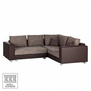 Ecksofa Dublin I (mit Schlaffunktion) Kunstleder/Strukturstoff - Dunkelbraun / Cappuccino - Breite: 254 cm