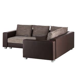 Ecksofa Dublin I (mit Schlaffunktion) Kunstleder/Strukturstoff - Dunkelbraun / Cappuccino - Breite: 254 cm