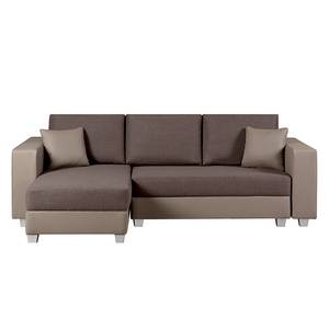 Ecksofa Dublin II (mit Schlaffunktion / beidseitig montierbar) - Kunstleder/Strukturstoff - Taupe / Braun