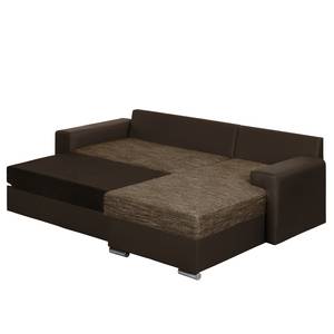 Ecksofa Dulmen mit Schlaffunktion / beidseitig montierbar - Kunstleder/Strukturstoff - Dunkelbraun / Cappuccino