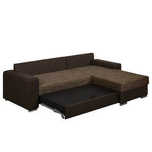 Ecksofa Dulmen mit Schlaffunktion / beidseitig montierbar - Kunstleder/Strukturstoff - Dunkelbraun / Cappuccino