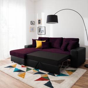 Ecksofa Dulmen Longchair beidseitig montierbar - Schwarz / Lila