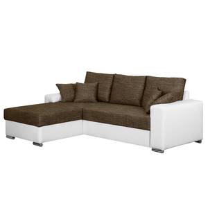 Ecksofa Dulmen mit Schlaffunktion / beidseitig montierbar - Kunstleder/Strukturstoff - Weiß / Braun