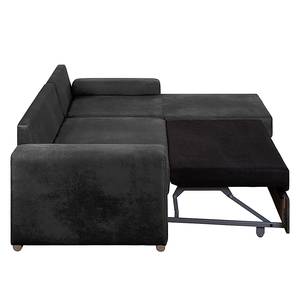 Ecksofa Dulmen Antiklederoptik Longchair beidseitig montierbar - Schwarz