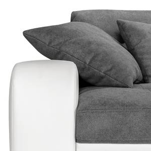 Ecksofa Dunure (mit Schlaffunktion) inkl. Beleuchtung - Kunstleder / Microfaser - Weiß / Grau - Longchair davorstehend rechts