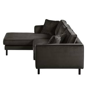 Ecksofa Edina Samt Bisonbraun - Longchair davorstehend links - Mit Hocker