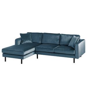 Hoekbank Edina fluweel - Donkerblauw - Longchair vooraanzicht links - Met hocker