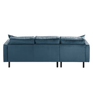 Canapé d'angle Edina Velours - Bleu foncé - Méridienne courte à gauche (vue de face) - Avec repose-pieds