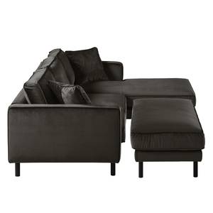 Ecksofa Edina Samt Bisonbraun - Longchair davorstehend rechts - Mit Hocker