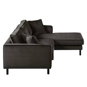 Ecksofa Edina Samt Bisonbraun - Longchair davorstehend rechts - Mit Hocker