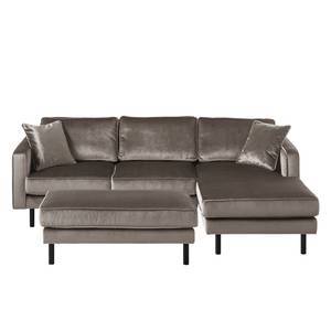 Ecksofa Edina Samt Muskat - Longchair davorstehend rechts - Mit Hocker