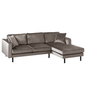 Ecksofa Edina Samt Muskat - Longchair davorstehend rechts - Mit Hocker