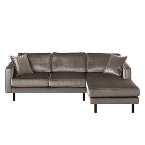 Ecksofa Edina Samt Muskat - Longchair davorstehend rechts - Mit Hocker