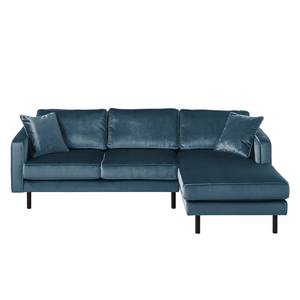 Canapé d'angle Edina Velours - Bleu foncé - Méridienne courte à droite (vue de face) - Sans repose-pieds