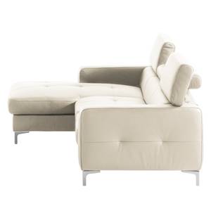 Canapé d'angle Eduardo I Cuir véritable - Blanc - Méridienne courte à gauche (vue de face) - Fonction couchage - Coffre de lit