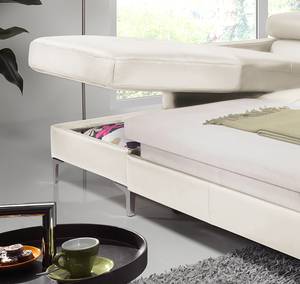 Canapé d'angle Eduardo I Cuir véritable - Blanc - Méridienne courte à gauche (vue de face) - Fonction couchage - Coffre de lit