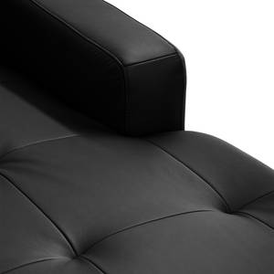 Canapé d'angle Eduardo I Cuir véritable - Noir - Méridienne courte à droite (vue de face) - Fonction couchage - Coffre de lit