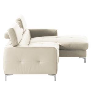 Canapé d'angle Eduardo I Cuir véritable - Blanc - Méridienne courte à droite (vue de face) - Fonction couchage - Coffre de lit