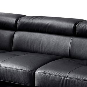 Canapé d'angle Eduardo II Cuir véritable - Noir - Méridienne courte à gauche (vue de face) - Fonction couchage - Coffre de lit
