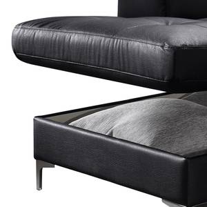 Divano ad angolo Eduardo Vera pelle - Nero - Longchair preimpostata a sinistra - Funzione letto - Cassetti letto