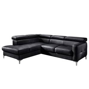 Ecksofa Eduardo II Echtleder Schwarz - Longchair davorstehend links