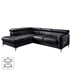 Ecksofa Eduardo II Echtleder Schwarz - Longchair davorstehend links