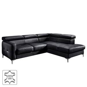 Ecksofa Eduardo II Echtleder Schwarz - Longchair davorstehend rechts