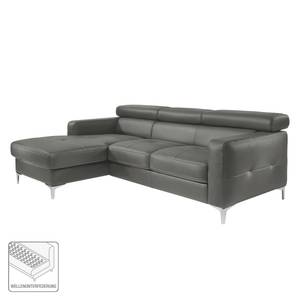 Canapé d'angle Eduardo Imitation cuir - Gris foncé - Méridienne courte à gauche (vue de face) - Fonction couchage - Coffre de lit