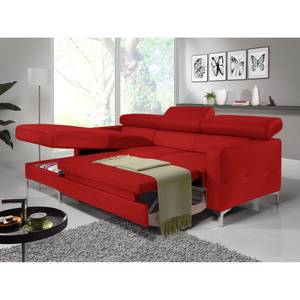 Canapé d'angle Eduardo Imitation cuir - Rouge - Méridienne courte à gauche (vue de face) - Fonction couchage - Coffre de lit