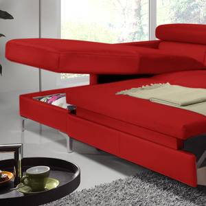 Canapé d'angle Eduardo Imitation cuir - Rouge - Méridienne courte à gauche (vue de face) - Fonction couchage - Coffre de lit