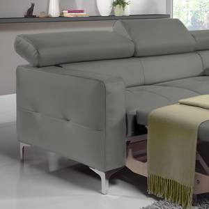 Canapé d'angle Eduardo Imitation cuir - Gris foncé - Méridienne courte à droite (vue de face) - Fonction couchage - Coffre de lit